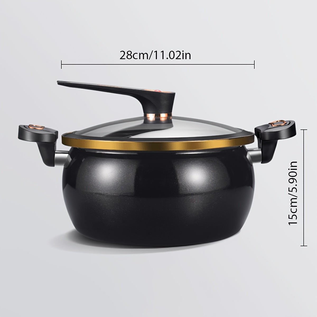 Kochtopf 28cm aus Gusseisen mit Glasdeckel, Schwarz-Gold, Perfekt für Suppen und Eintöpfe, Gasherd geeignet, Stilvolles Design