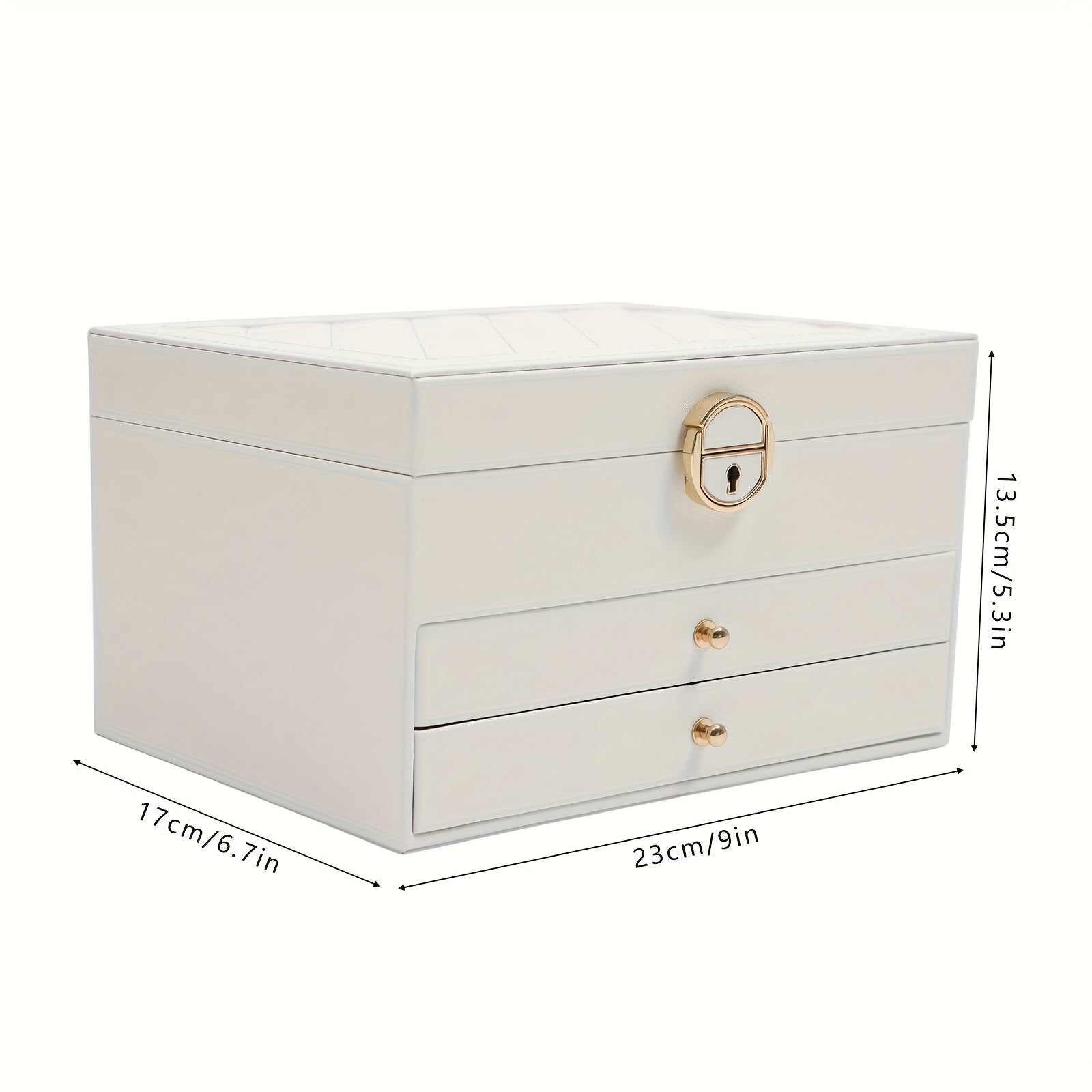 Schmuckkästchen aus Kunstleder, 3 Etagen, Vintage Rechteckige Aufbewahrungsbox mit Samt-Futter und Schlüsselschloss, Weiß, Multifunktional, Ideal für Schmuck, Raumdekoration