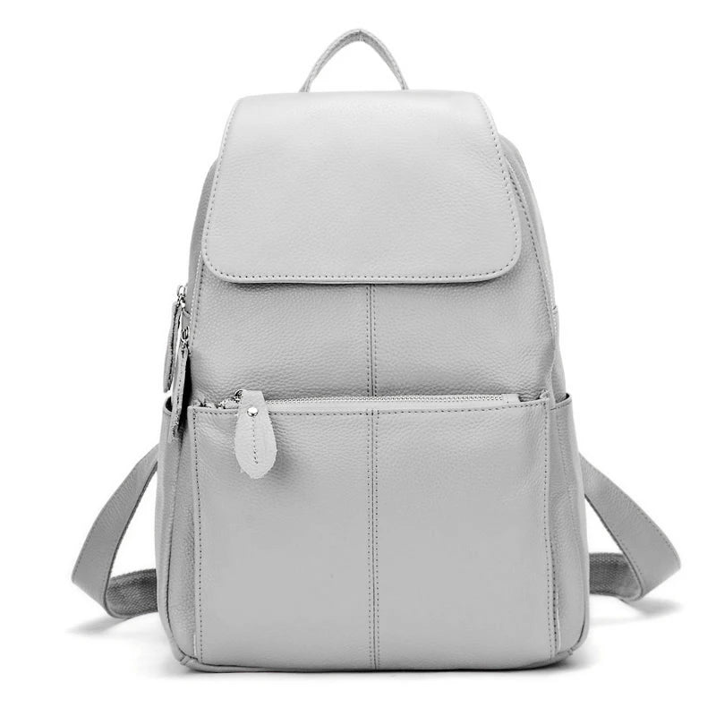 Zency Stylish White Black Genuine Leather Women Backpack A++ Quality Anti-theft Large Capacity Knapsack Travel Designer Rucksack