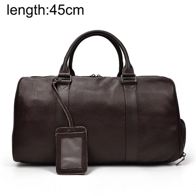 Big Capacity Genuine Leather Travel Bag For Men Women Soft Black Cowhide Casual Travel Duffel Large Luggage Weekend Shoulder Bag