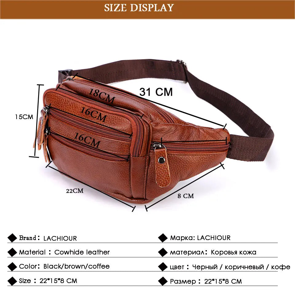 Fashion Men Genuine Leather Fanny Bag for Phone Pouch Male Leather Messenger Bags Brand Fanny Pack Male Travel Waist Bag Men