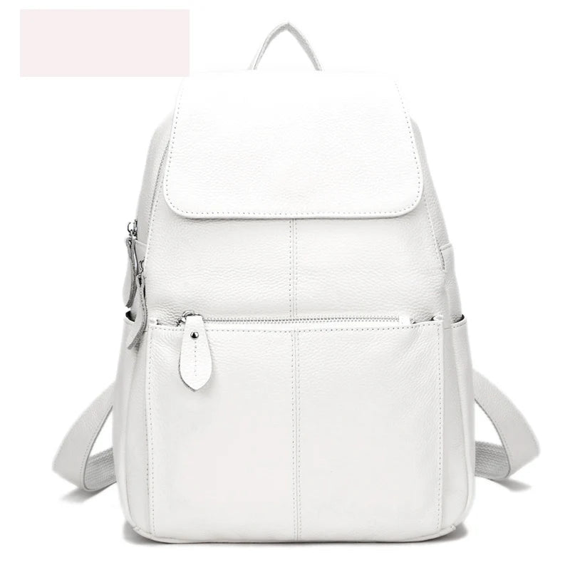 Zency Stylish White Black Genuine Leather Women Backpack A++ Quality Anti-theft Large Capacity Knapsack Travel Designer Rucksack