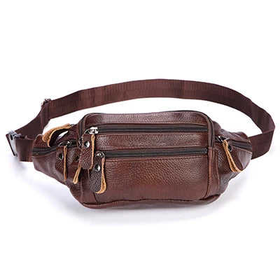 Fashion Men Genuine Leather Fanny Bag for Phone Pouch Male Leather Messenger Bags Brand Fanny Pack Male Travel Waist Bag Men