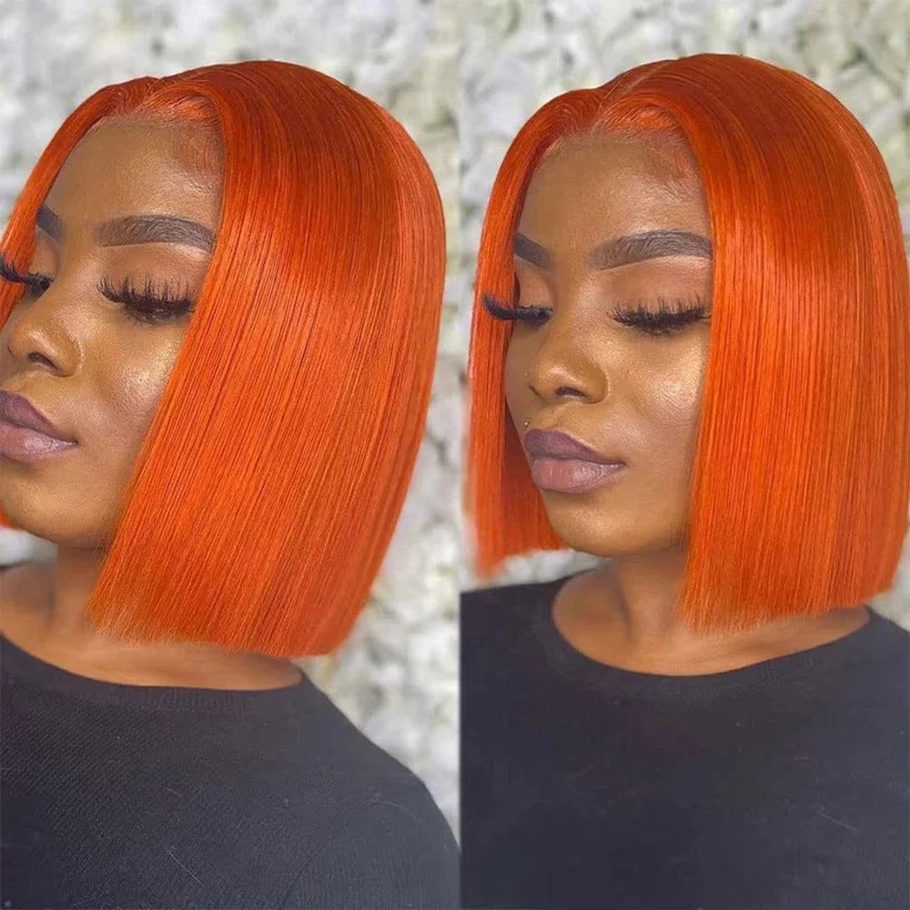 Ginger Orange Bob Wig Human Hair Straight 13x4 Short Bob Transparent Lace Frontal Wigs 200 Density Brazilian Hair Short Bob Wigs