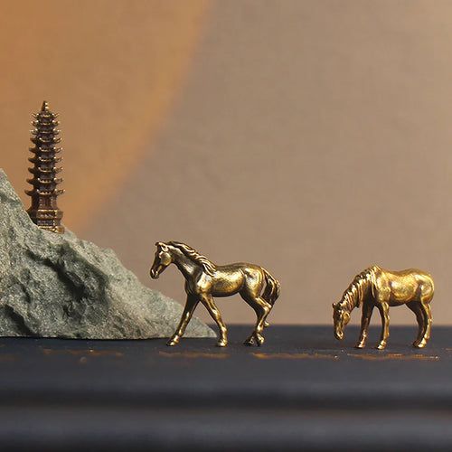 1 Pc Antique Brass Solid Long Tail Horse Figurines Big Feng Shui Ornaments Copper Zodiac Animal Mini Desktop Decoration Crafts