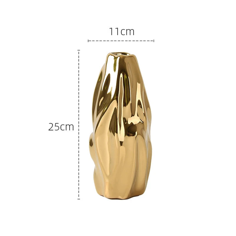 Modern Light Luxury Creative Ceramic Golden Vase Decoration Living Room Bedroom Decoration Cabinet Flower Vase Home Decoration