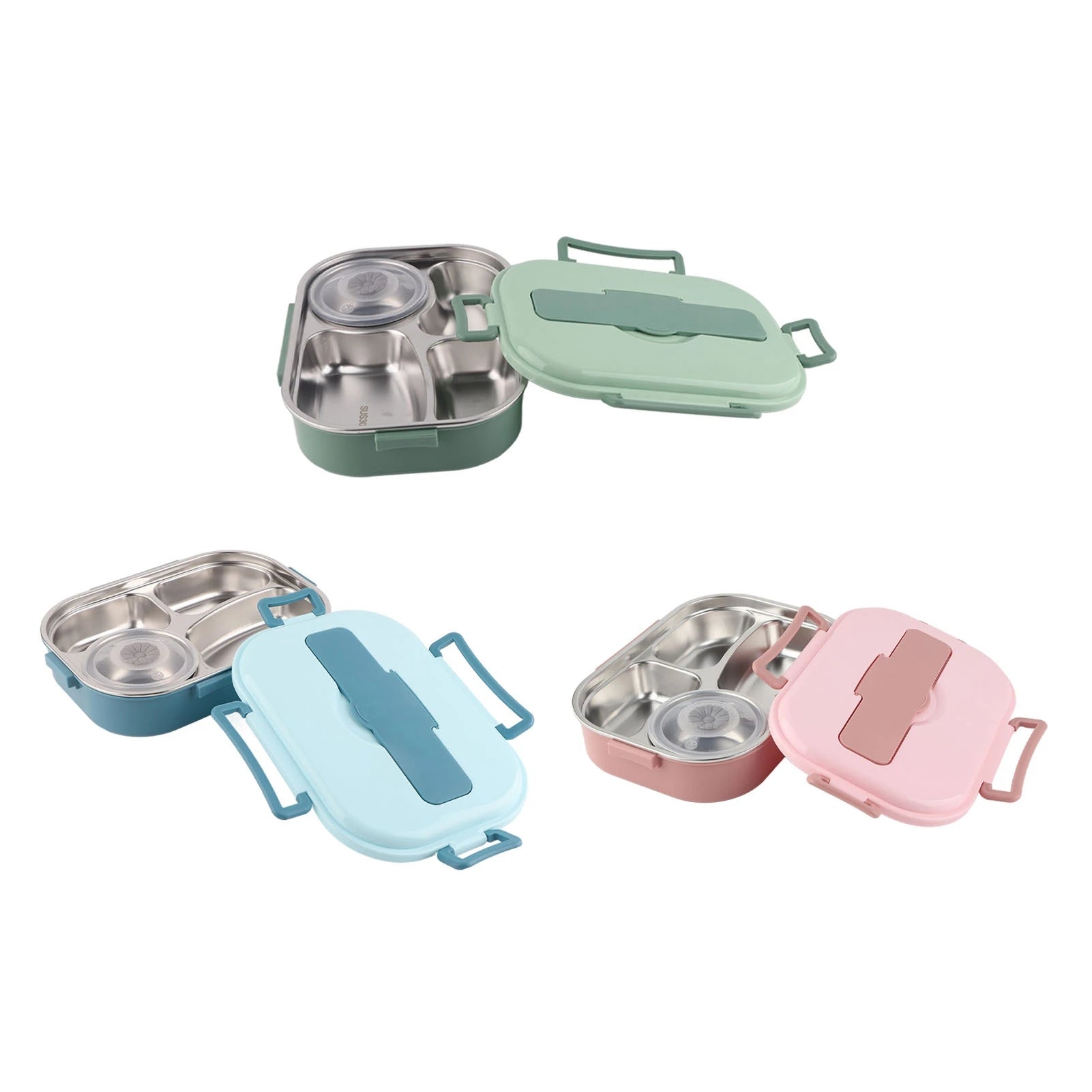 Food Storage Container Dinnerware Stainless Steel Lunch Box 4‑Grid Portable Bento Box Food Storage Container for Student Adult