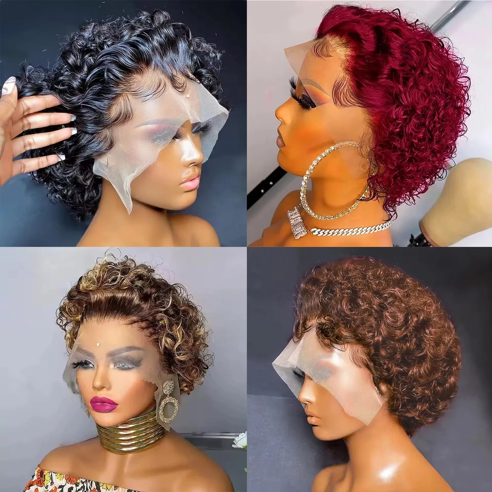 Short Pixie Cut Wig Curly Bob Lace Front Human Hair Wig 200Density 13X1 PrePulcked Lace Wigs For Black Women Cheap Brazilian Wig