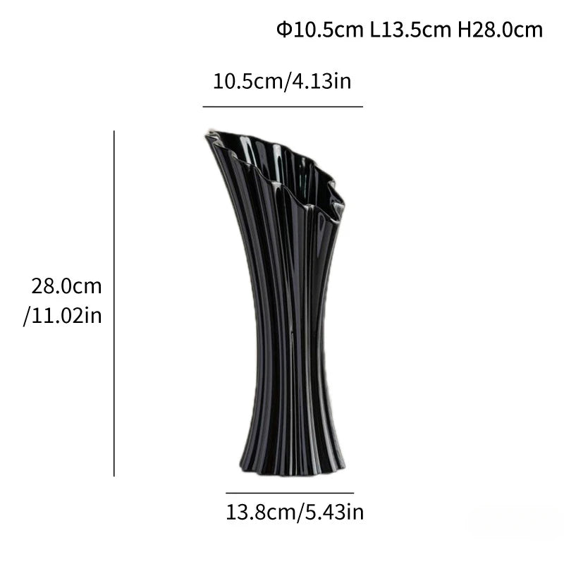 Special-shaped Striped Ceramic Vase Modern and Simple Flower Arrangement High-end and Versatile Home Soft Decoration Ornaments