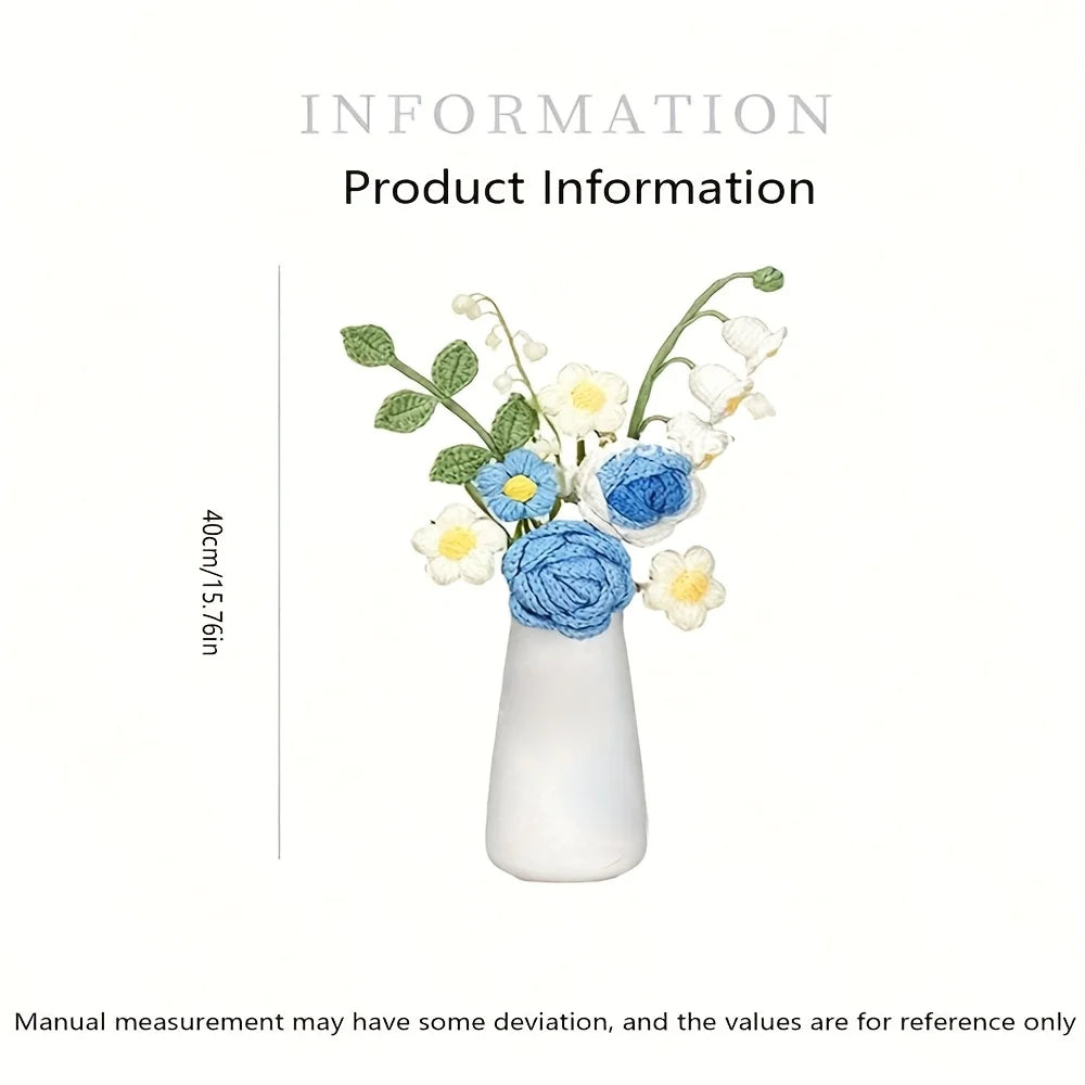 Crochet bouquet vase, a flower gift for mothers and ladies on Mother's Day. Pink rose artificial flower vase, suitable for birth