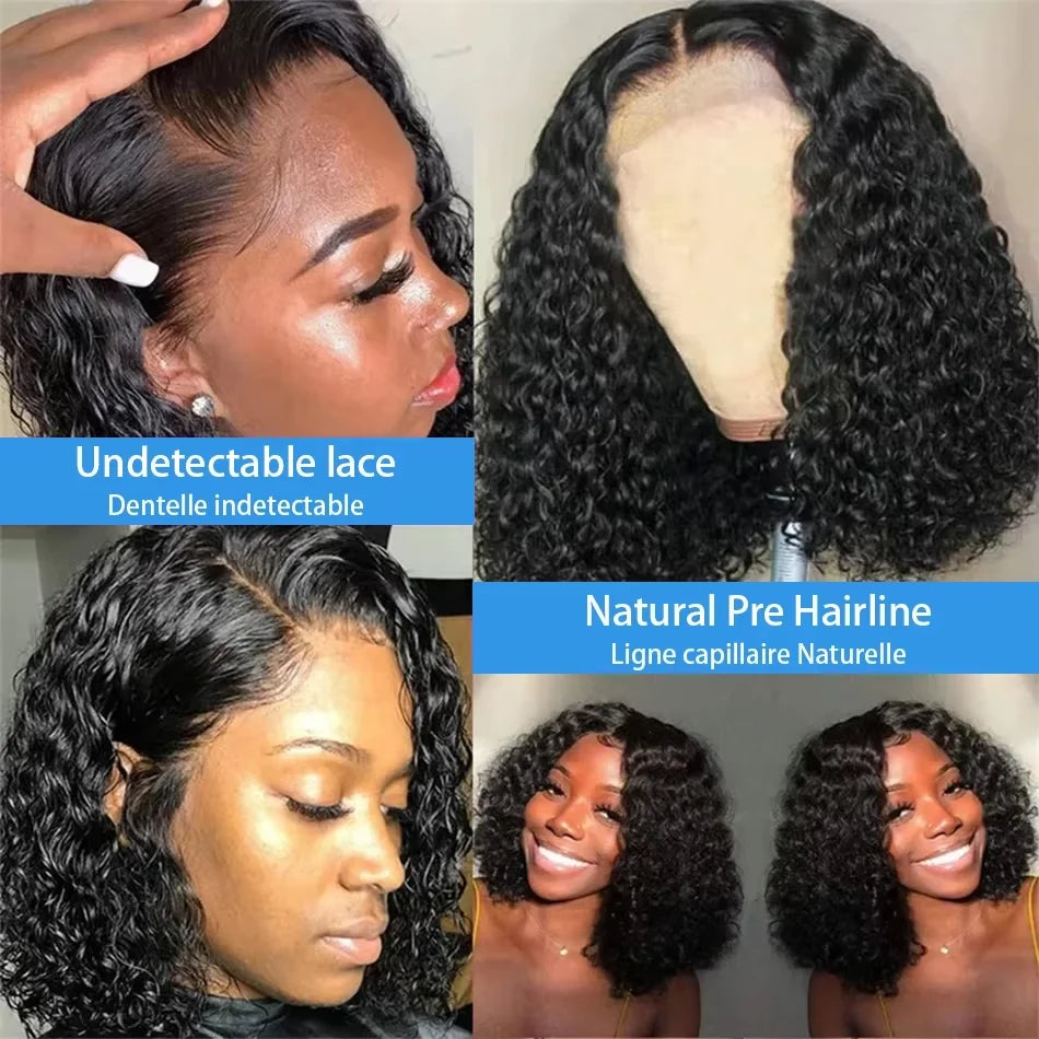 Curly Loose Deep Wave 13x4 Lace Front Human Hair Wig Pre Plucked Brazilian Human Hair Wig 200% Density Short Bob Wigs 4x4 13x4
