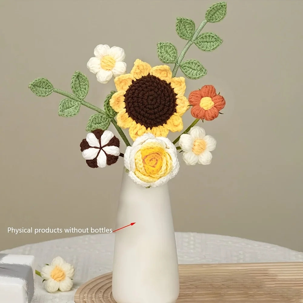 Crochet bouquet vase, a flower gift for mothers and ladies on Mother's Day. Pink rose artificial flower vase, suitable for birth