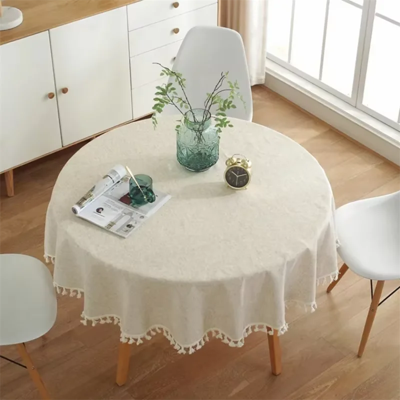 Cotton Linen Tablecloth French Retro Round Table Cloth Light Luxury High-end Tea Table Table Mat Tablecloth Cabinet Cover Cloth
