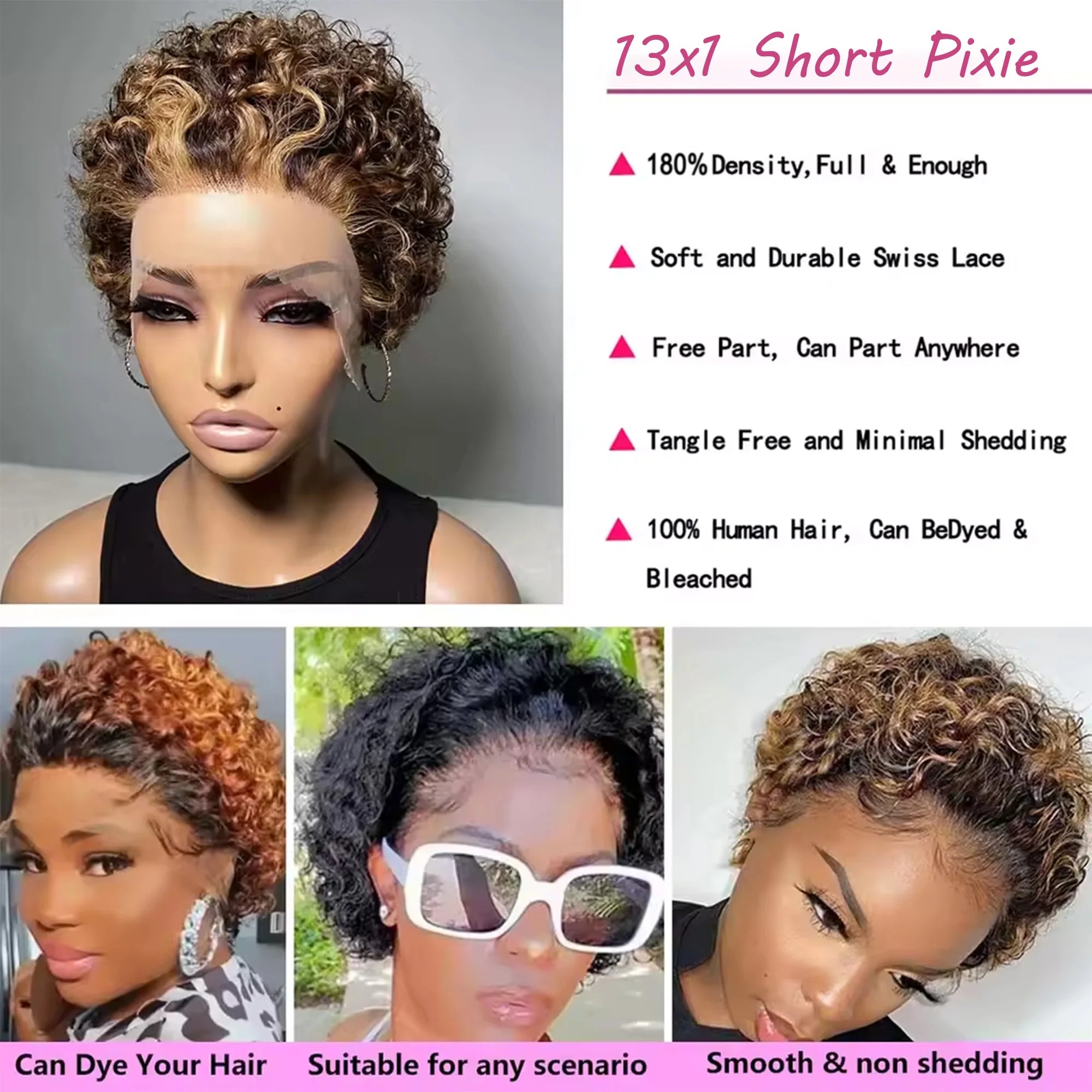Hightlght 4/27 Pixie Cut Wig Ombre Honey Blonde 13x1 Lace Frontal Human Hair Wigs Brazilia Short Bob Wigs Human Hair 100%