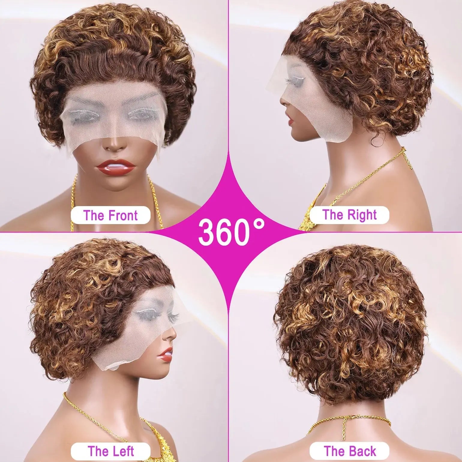 Hightlght 4/27 Pixie Cut Wig Ombre Honey Blonde 13x1 Lace Frontal Human Hair Wigs Brazilia Short Bob Wigs Human Hair 100%