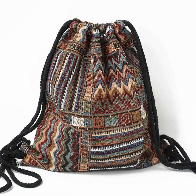 2025 Women Fabric Backpack Female Gypsy Bohemian Boho Chic Aztec Ibiza Tribal Ethnic Cottage Soft Brown Drawstring Rucksack Bags