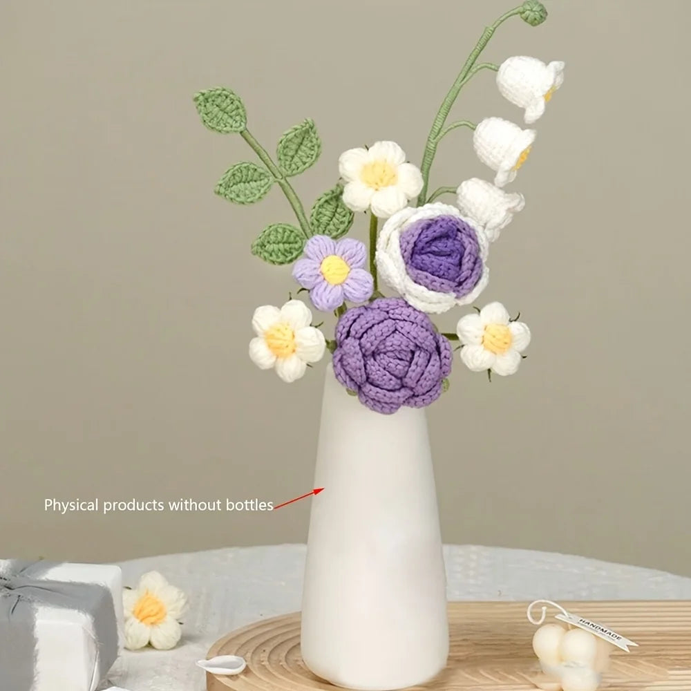 Crochet bouquet vase, a flower gift for mothers and ladies on Mother's Day. Pink rose artificial flower vase, suitable for birth