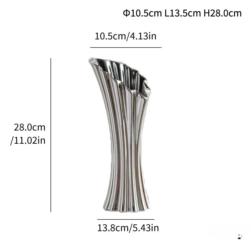 Special-shaped Striped Ceramic Vase Modern and Simple Flower Arrangement High-end and Versatile Home Soft Decoration Ornaments