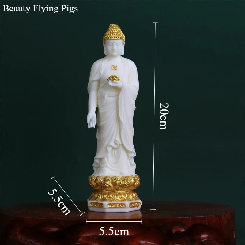 Ivory fruit powder Buddha statue ornament Home Buddha statue worship Chinese style pray for auspiciousness home decoration