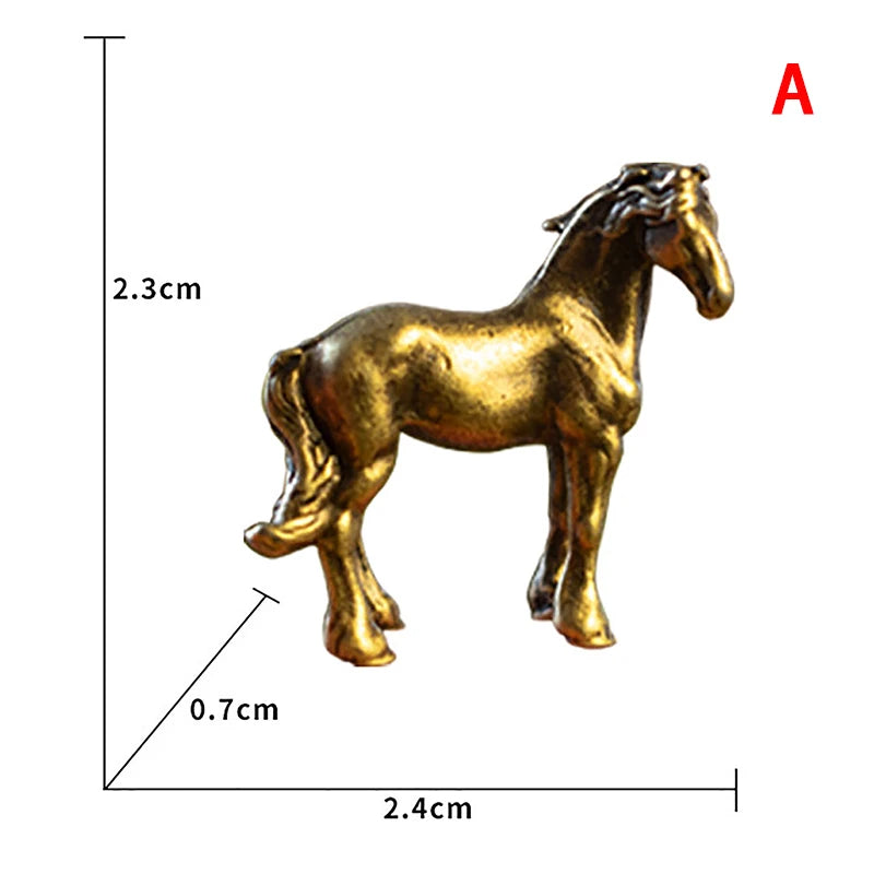 1 Pc Antique Brass Solid Long Tail Horse Figurines Big Feng Shui Ornaments Copper Zodiac Animal Mini Desktop Decoration Crafts