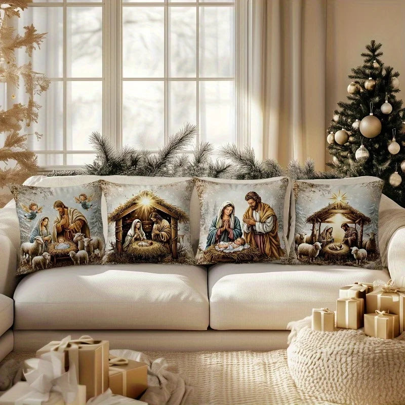 1PCS Christmas Pillow Covers Christmas Party Decor 2025 Xmas Jesus Farmhouse Pillow Cover Navidad Natal New Year Gift 2026