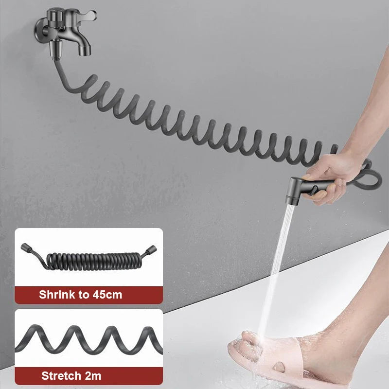 Dual Outlet Brass Faucet with High-Pressure Spray Gun Kit for Sink/Bidet/Mop Pool - Anti-Leak Outdoor Water Tap & Hose