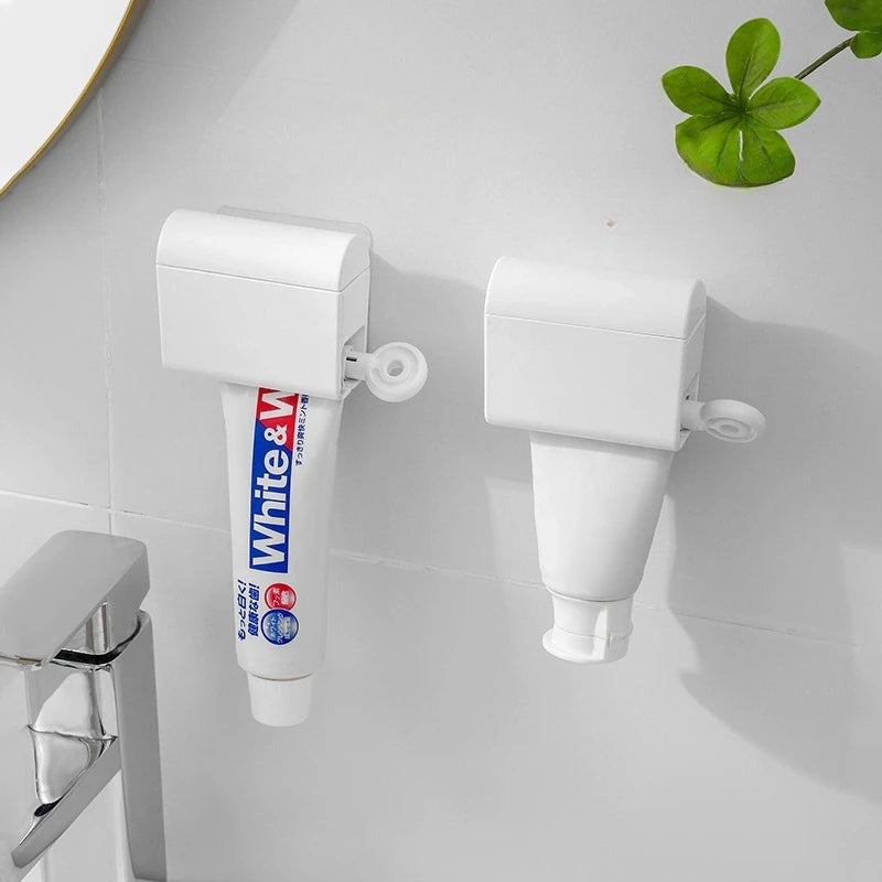 Self-Adhesive Toothpaste Squeezer Wall-Mounted Dispenser Holder & Toothbrush Organizer Waterproof Bathroom Accessory