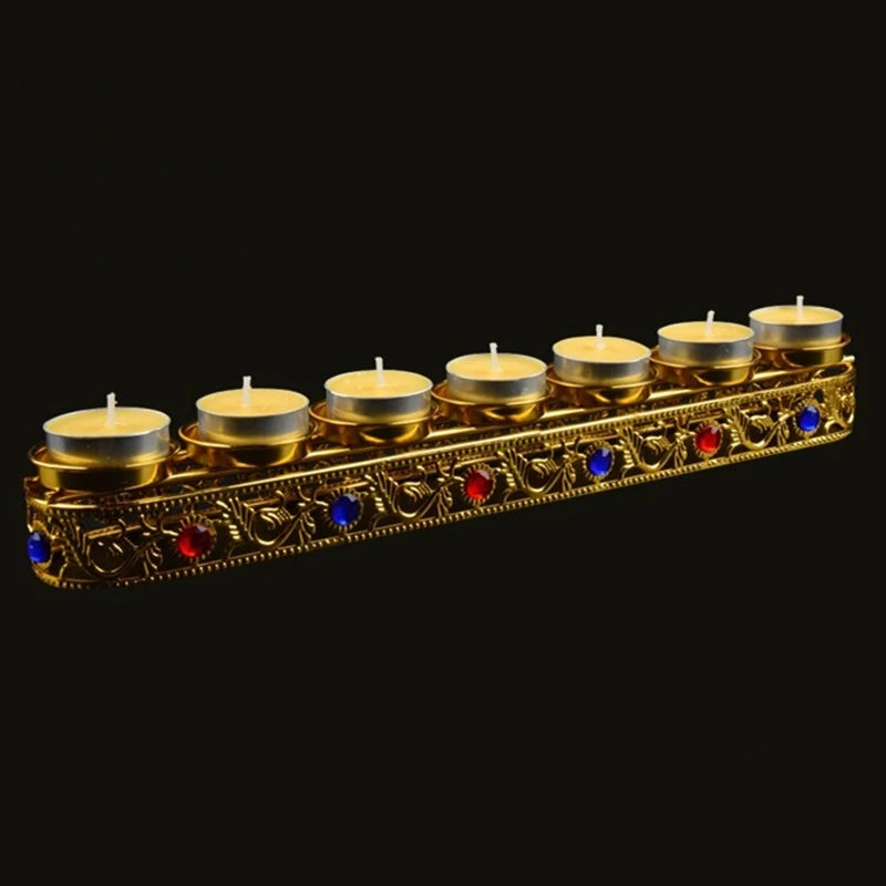 Candle Lamp Display Stand Inlaid Gem Tantric Candlestick Buddhist Wedding Altars Indoor Desktop Decoration Candles not Included