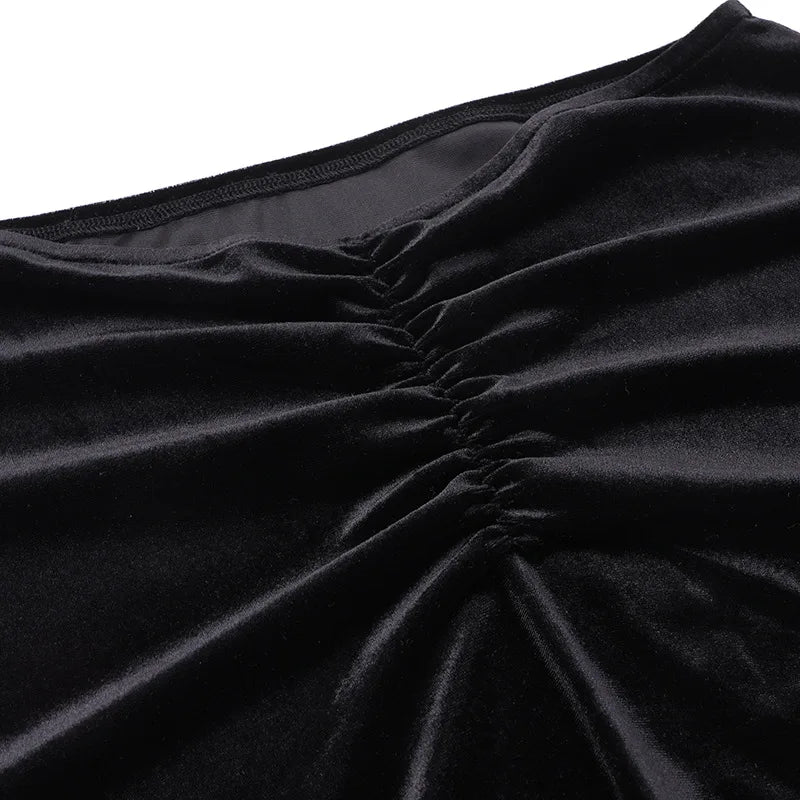 Goth Dark Pastel Goth Velvet Patchwork Lace Bodycon Skirt 90s Grunge Pleated Hem Split Skirts Women Alt Cloth Fairy Bottoms Slim