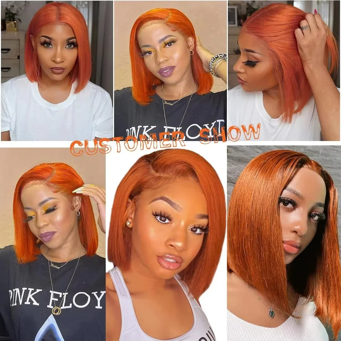 Ginger Orange Bob Wig Human Hair Straight 13x4 Short Bob Transparent Lace Frontal Wigs 200 Density Brazilian Hair Short Bob Wigs