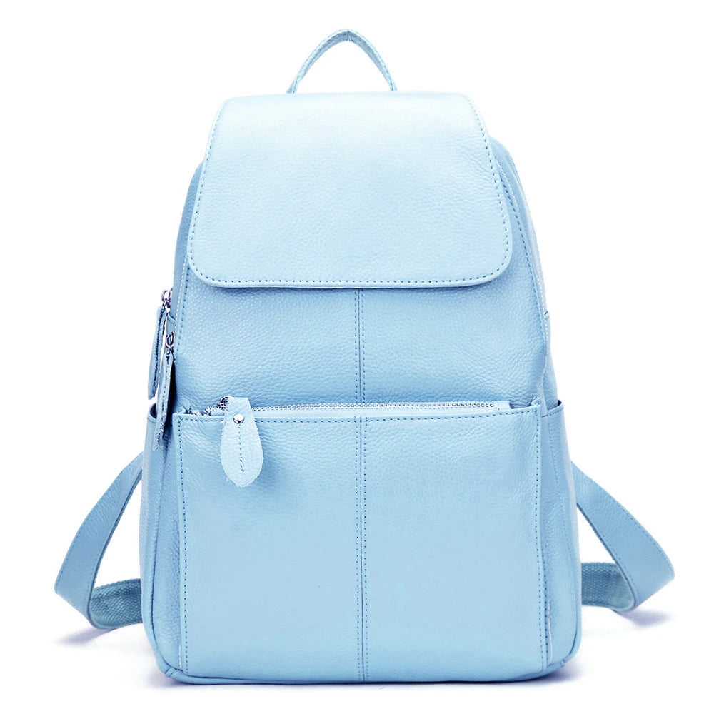 Zency Stylish White Black Genuine Leather Women Backpack A++ Quality Anti-theft Large Capacity Knapsack Travel Designer Rucksack