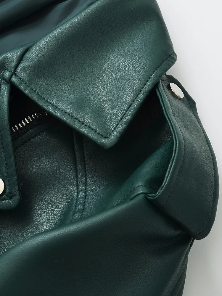 Ailegogo New Spring Autumn Women Loose Short Faux Leather Jacket Streetwear Female Zipper Belt Moto Biker Coat Outwear