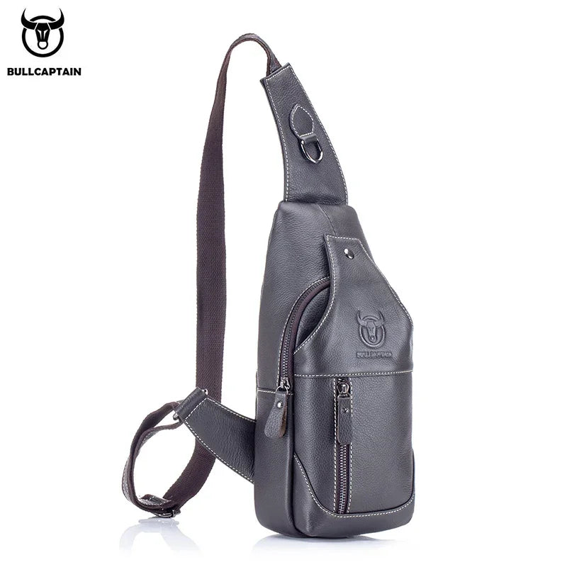 BULLCAPTAIN  Leather Messenger Bags Men's Casual Bag For Men Chest Bag Brand Designer Multi-Function Headphone Jack Chest Pack