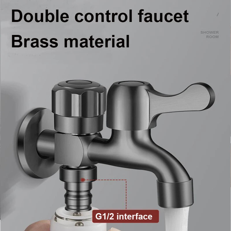 Dual Outlet Brass Faucet with High-Pressure Spray Gun Kit for Sink/Bidet/Mop Pool - Anti-Leak Outdoor Water Tap & Hose