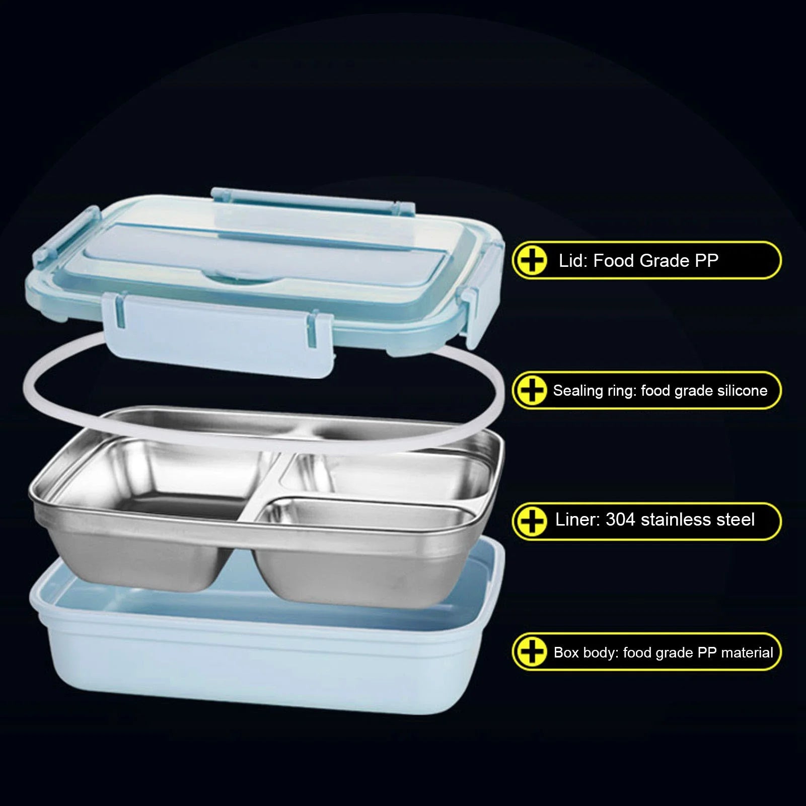 Food Storage Container Dinnerware Stainless Steel Lunch Box 4‑Grid Portable Bento Box Food Storage Container for Student Adult