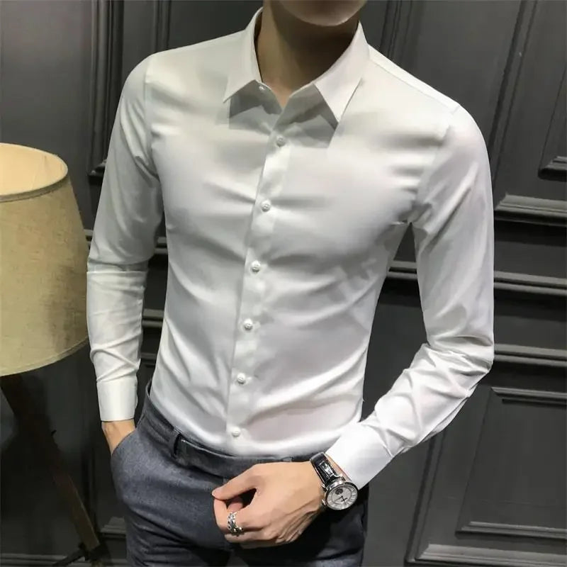Clothes Business Male Top Plain with Print Men's Shirt and Blouse White Long Sleeve Elegant Hipster Silk Designer Cheap Brand I