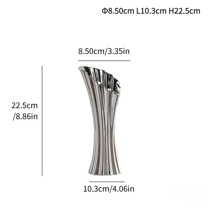Special-shaped Striped Ceramic Vase Modern and Simple Flower Arrangement High-end and Versatile Home Soft Decoration Ornaments