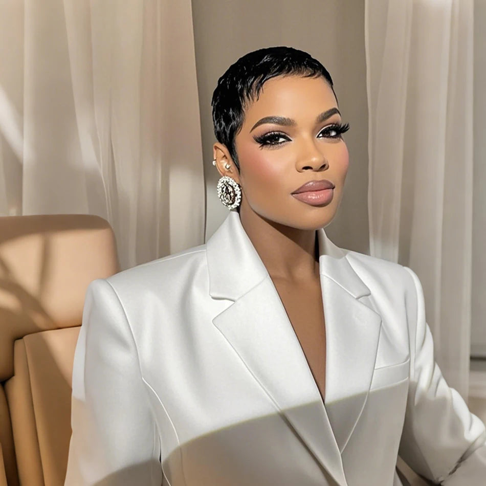 Pixie Cut Wigs Human Hair Straight Human Hair Wigs Black Brazilian Remy Short Human Hair Wigs Pixie Cut Machine Made