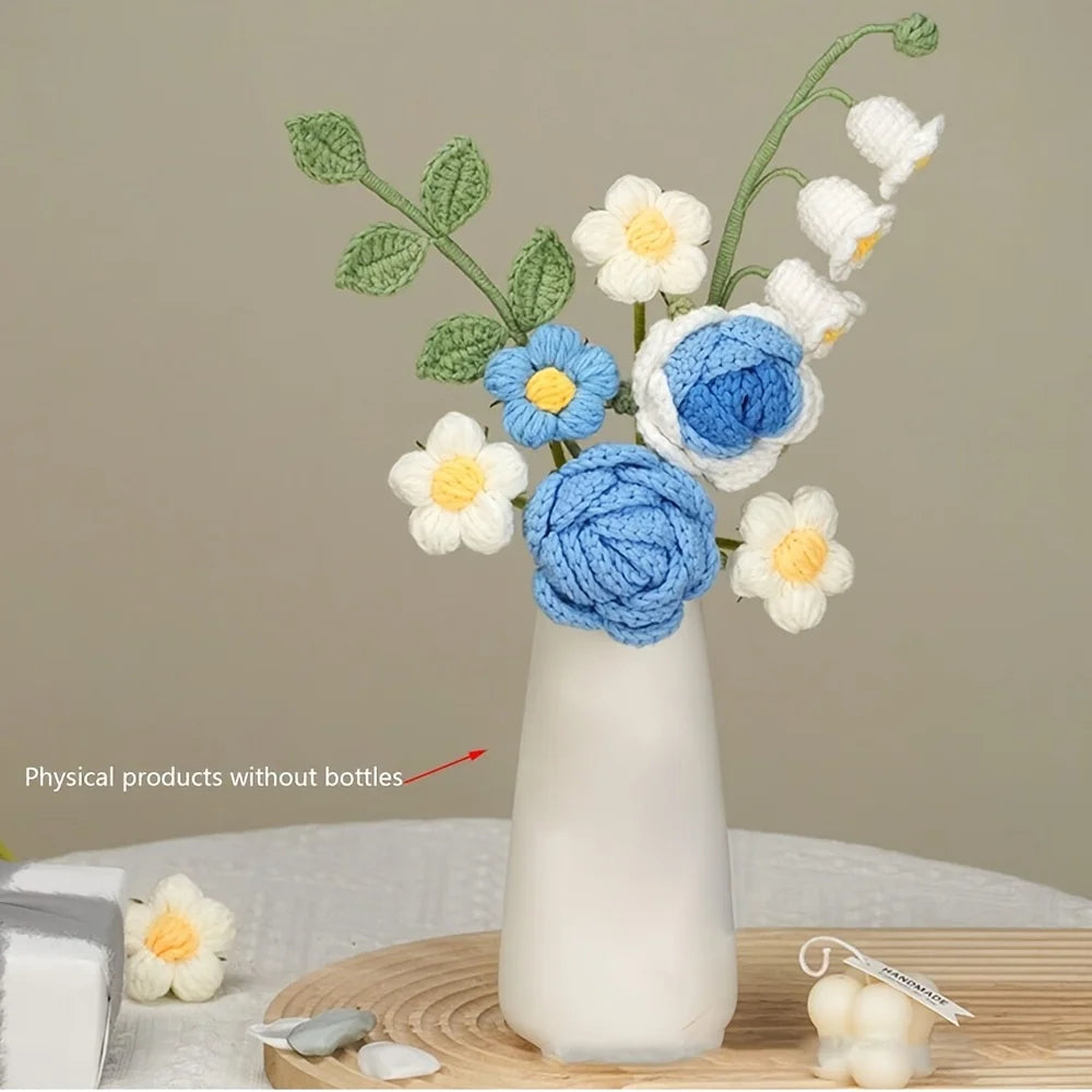 Crochet bouquet vase, a flower gift for mothers and ladies on Mother's Day. Pink rose artificial flower vase, suitable for birth