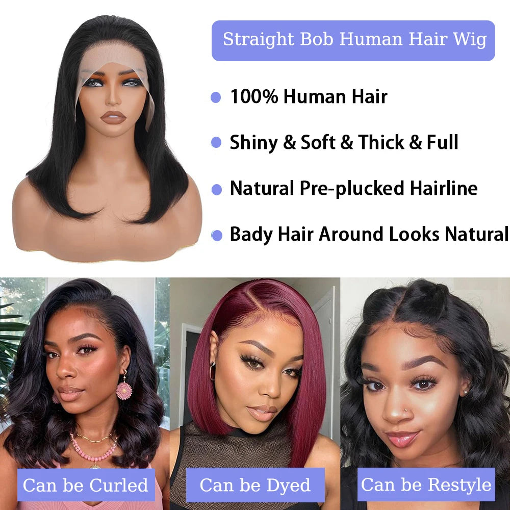 12 14 Inch Straight Short Bob Human Hair Wig Black Vietnamese Hair 13x4 4x4 HD Lace Frontal Bone Straight Bob Human Hair Wigs