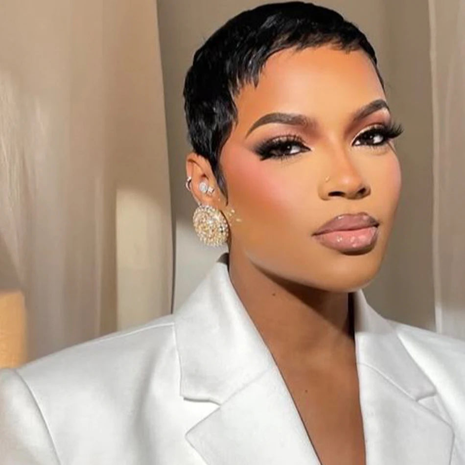 Pixie Cut Wigs Human Hair Straight Human Hair Wigs Black Brazilian Remy Short Human Hair Wigs Pixie Cut Machine Made