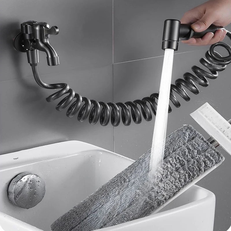 Dual Outlet Brass Faucet with High-Pressure Spray Gun Kit for Sink/Bidet/Mop Pool - Anti-Leak Outdoor Water Tap & Hose
