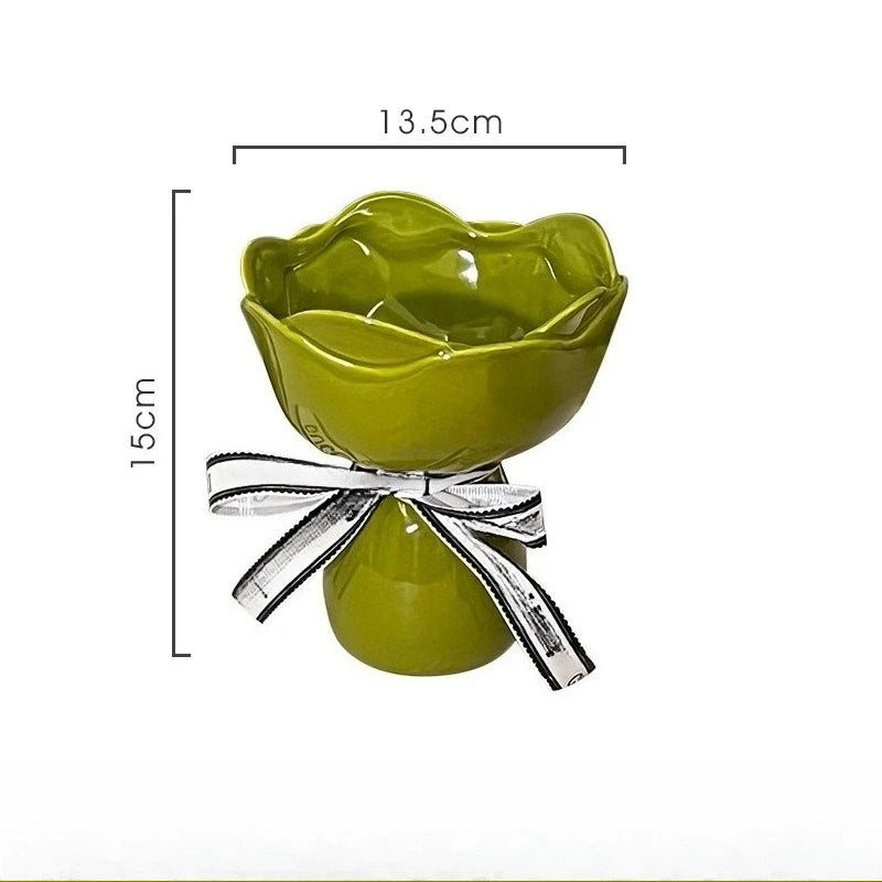 Ceramic Vase Rose Flower Shaped Vase Desk Decorati Flowers Bouquet for Home Girding Decorative Floral Vases Room Aesthetic Decor