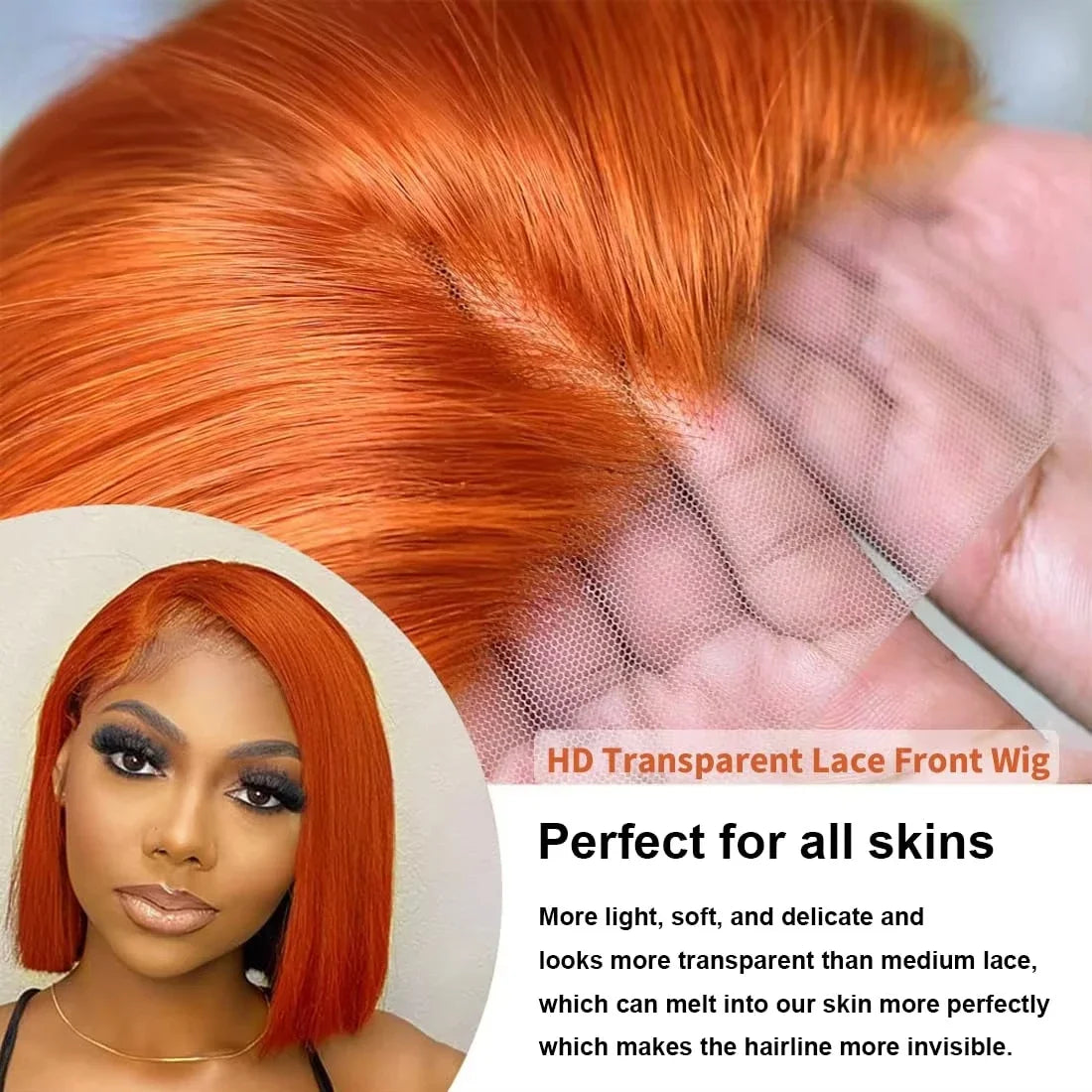 Ginger Orange Bob Wig Human Hair Straight 13x4 Short Bob Transparent Lace Frontal Wigs 200 Density Brazilian Hair Short Bob Wigs