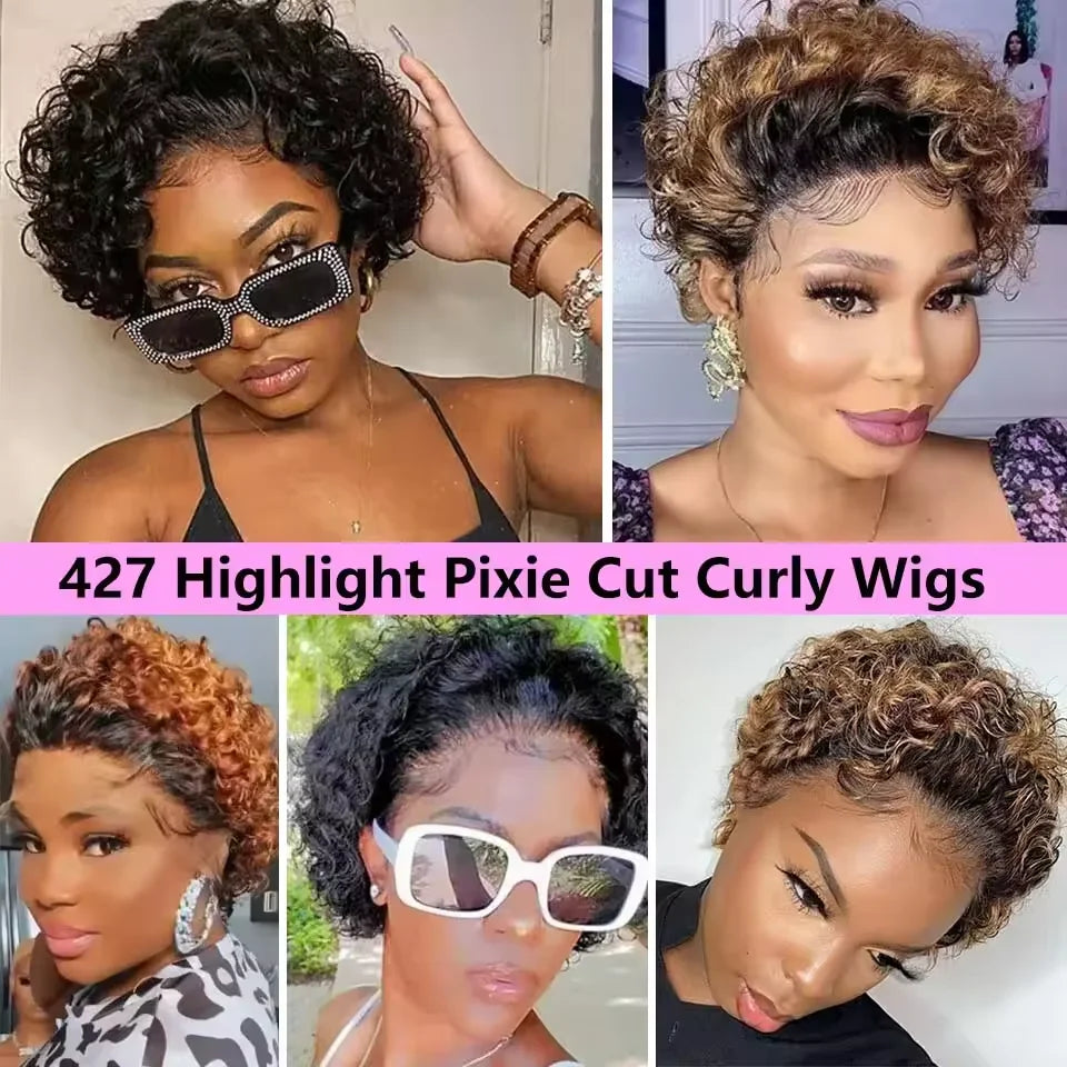 Hightlght 4/27 Pixie Cut Wig Ombre Honey Blonde 13x1 Lace Frontal Human Hair Wigs Brazilia Short Bob Wigs Human Hair 100%
