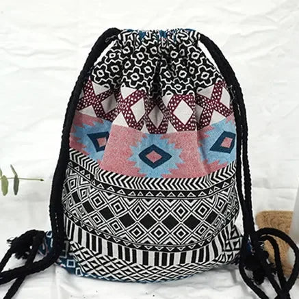 2025 Women Fabric Backpack Female Gypsy Bohemian Boho Chic Aztec Ibiza Tribal Ethnic Cottage Soft Brown Drawstring Rucksack Bags
