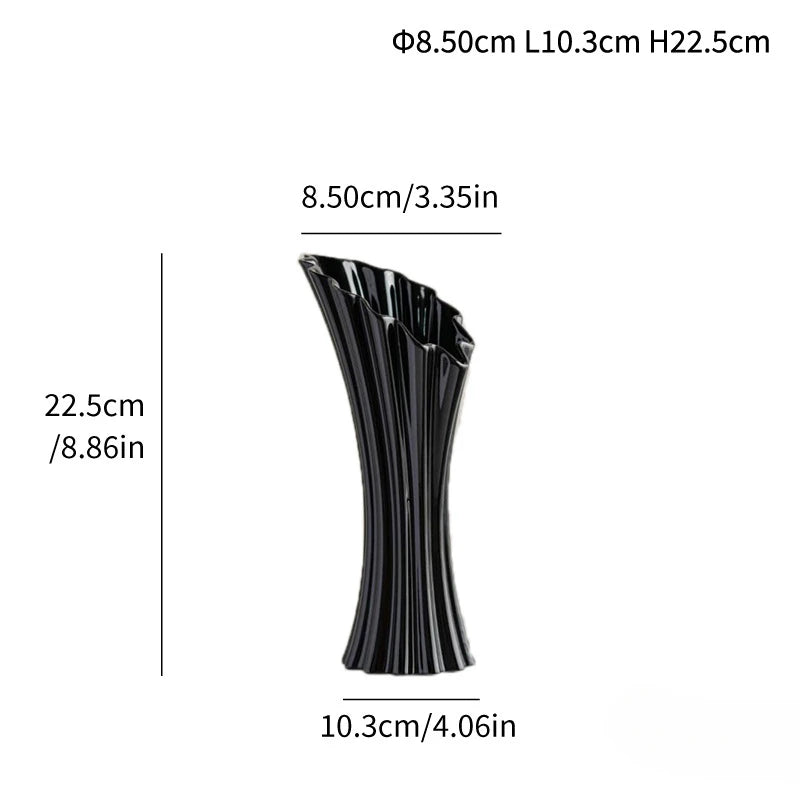 Special-shaped Striped Ceramic Vase Modern and Simple Flower Arrangement High-end and Versatile Home Soft Decoration Ornaments