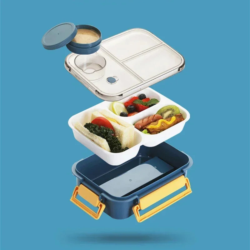 850ml Lunch Box Plastic Portable Microwavable Bento Box with Sauce Box Office School Travel Leakproof Food Storage Container