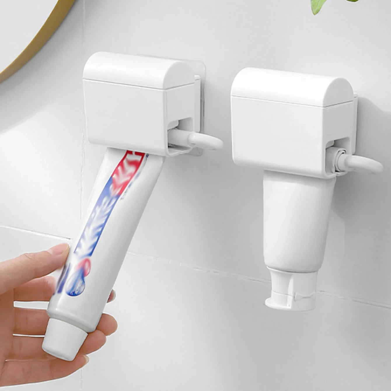Self-Adhesive Toothpaste Squeezer Wall-Mounted Dispenser Holder & Toothbrush Organizer Waterproof Bathroom Accessory