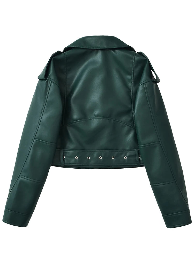 Ailegogo New Spring Autumn Women Loose Short Faux Leather Jacket Streetwear Female Zipper Belt Moto Biker Coat Outwear